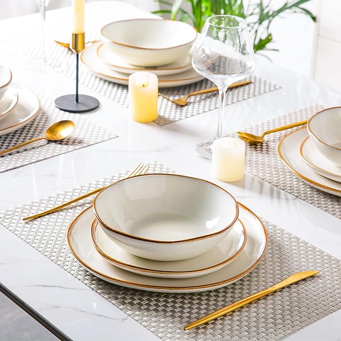 AmorArc Ceramic Dinnerware Sets,Handmade Reactive Glaze Stoneware Plates and Bowls Sets,Highly Scratch Resistant | Dishwasher & Microwave Safe Dishes Set,Service for 8 (24pc)