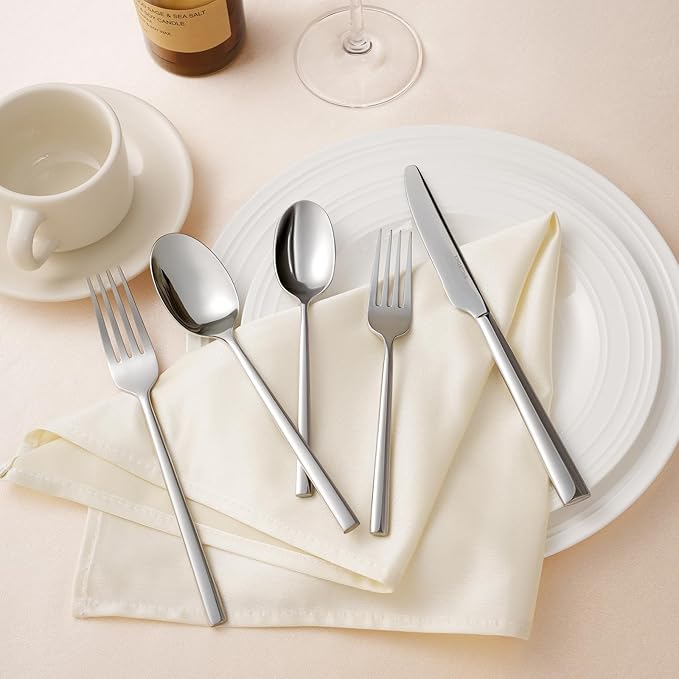 KINGSTONE Silverware Set, 40-Piece Forged Flatware Set Cutlery Set Premium Stainless Steel, Service for 8, for Kitchen, Home, Wedding, Party, Mirror Polished and Dishwasher Safe