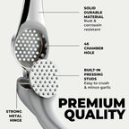 Zulay Kitchen Premium Garlic Press Set – Rust Proof & Dishwasher Safe Garlic Mincer Tool with Silicone Garlic Peeler & Brush, Easy Squeeze & Clean, Ergonomic Soft Grip Handle - Medium – Chrome