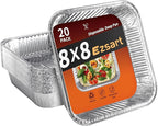 Aluminum Pans 8x8-20 Pack Disposable Foil Pans, Heavy Duty Aluminum Roasting Trays for Baking, Cooking, Heating, Storing, Prepping Food
