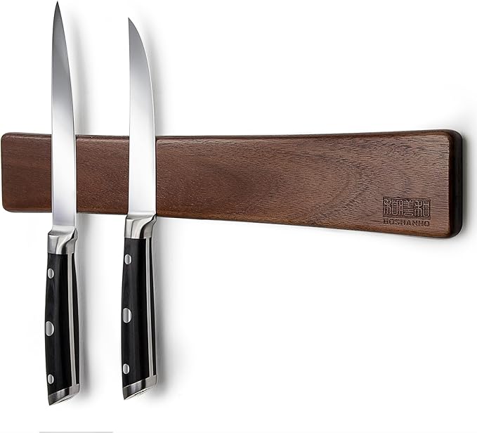 HOSHANHO Magnetic Knife Strips, Magnetic Knife Holder for Wall 16 Inch, Acacia Wood Knife Magnetic Strip Use as Knife Bar, Knife Holder for Kitchen Utensil Organizer
