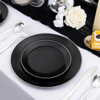 bUCLA 100PCS Black Plastic Plates - Heavy Duty Black Disposable with Silver Rim Include 50 Each (10 inch Dinner & 7 inch Dessert) Plates, Ideal for Party & New Year