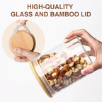 25oz Glass Food Storage Jars, Glass Jars with Bamboo Lids, Kitchen Storage Jars, Set of 6, Canisters with Airtight Lids for Spice, Coffee, Cookie, Pantry Organizers