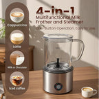 Detachable Milk Frother, 4 in 1 Milk Frother and Steamer Dishwasher Safe, Glass Frother 16.9oz Hot and Cold Foam Maker, Electric Milk Frother for Coffee, Latte, Hot Chocolate (Brushed)