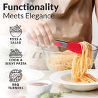 Zulay Stainless Steel Kitchen Tongs with Silicone Tips - Set of 2 (9” & 12”) Locking Cooking Tongs with Non-Slip Grip - Heat Resistant, BBQ Food Tongs for Non-Stick Cooking Pans (Silver/Soft Red)