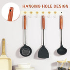 FJNATINH Wok Tools, Wok Utensil,Wok Spatula,Ladle,Skimmer Tool Set,Non Stick Heat-Resistant Silicone Cooking Utensils BPA Free Kitchen Utensils Cookware, Pack of 3,Black