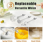 Nahida Silver Milk Frother Wand for Coffee, Frother Handheld Rechargeable Electric Whisk with 3 Heads 3 Speeds Drink Mixer Coffee Frother Foam Maker For Latte, Cappuccino, Hot Chocolate, Egg