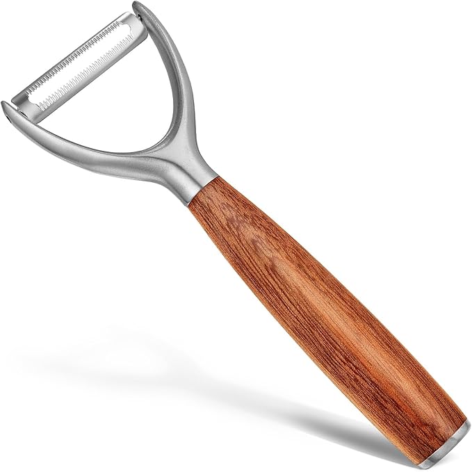 Serrated Blade Premium Y Type 304 Stainless Steel Multifunctional Kitchen Peeler Real Wood Handle Ultra Sharp Blade Vegetable Potato Apple(Aosuan)