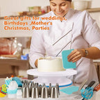 207 Pcs Cake Decorating supplies Kit for Beginners Cake Turntable-100+ Piping Bags-Russian Piping Tips-Icing Spatula Cake Decorating Tools