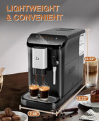IDEALHOUSE Fully Automatic Espresso Machine with Grinder and Milk Frother, Touchscreen Coffee Maker, 20 Bar Pressure, 1.5L Water Tank, One-Touch Latte and Cappuccino
