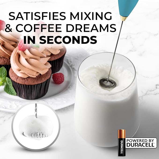 Zulay Kitchen Powerful Milk Frother Wand With 4 AA Duracell Batteries - Ultra Fast Handheld Drink Mixer - Electric Whisk Foam Maker for Coffee, Lattes, Cappuccino, Matcha & Creamer