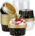 EUSOAR Muffin Liners, 50pcs 5oz Disposable Ramekins, Aluminum Foil Muffin Cupcake Liners Cups with Lids, Disposable Aluminum Foil Cupcake Baking Cups Holders Cases Boxes Pans with Lids