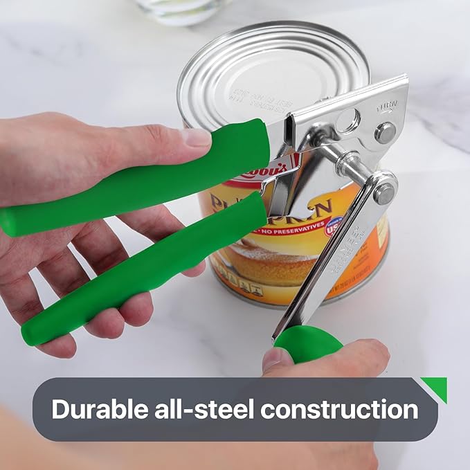 Commercial Can Opener, UHIYEE Hand Crank Can Opener Manual Heavy Duty with Comfortable Extra-long Handles, Oversized Knob, Large Handheld Can Open Easy for Big Cans, Green