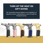 Dual Flame Butane Torch Gun - Refillable Luxury Hand Held Mini Blow Torch for Cooking, Creme Brulee, Soldering, Welding, & Resin Art - Adjustable Flame with Ignition Lock - Gold Brown by inZaynity