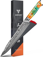9 Inch Carving Knife, Slicing Knife - Hammered Damascus Steel & Resin Handle - Yao Series
