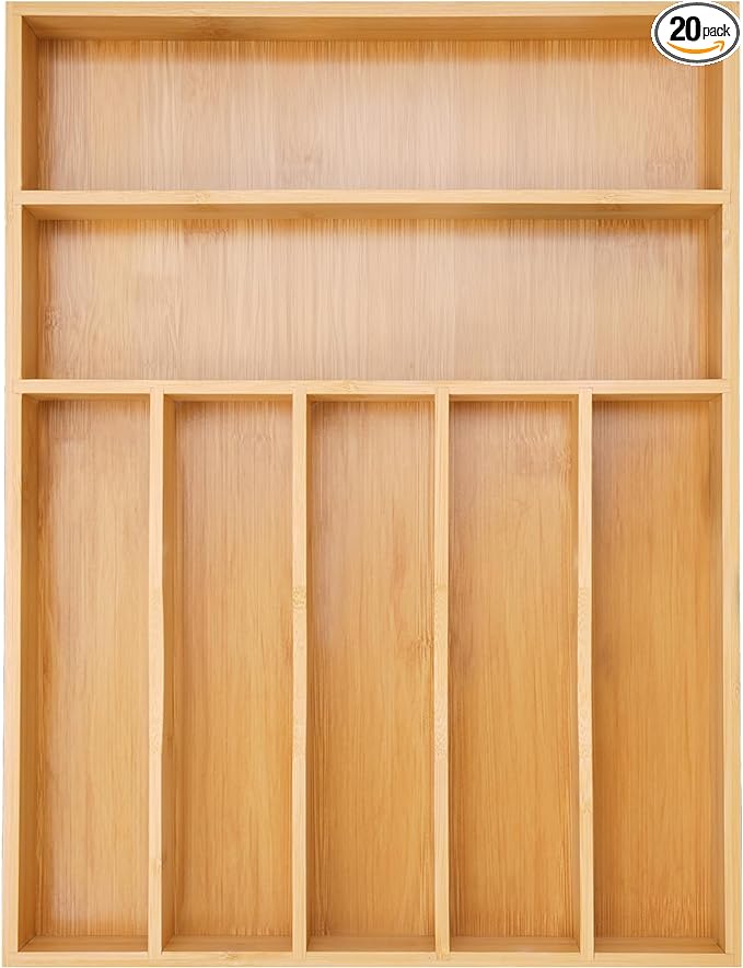 Silverware Organizer Kitchen Drawer Organizer Utensil Organizer Bamboo Silverware Holder Cutlery Organizer in Drawer Flatware Organizer Tray(7 slots, Natural