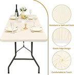 6 Pack Stretch Fabric Table Top Cap Cover, fits 6' Tables, Spandex Table Covers Washable Elastic Rectangle Tablecloth Protector for Indoor Outdoor Party Picnic Wedding, Ivory, 30" W x 72" L