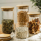 34oz Glass Food Storage Jars, Glass Jars with Bamboo Lids, Kitchen Storage Jars, Set of 8, Canisters with Airtight Lids for Spice, Coffee, Cookie, Pantry Organizers
