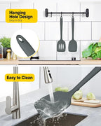 Pack of 2 Silicone Spatula Turners, Non Stick Slotted Kitchen Spatula Set, Heat Resistant BPA Free Kitchen Utensils, One-Piece Design, Suitable for Flipping Fish, Eggs, Steak, Pancakes(GRAY)