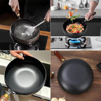 Jinswhdre Cast Iron Skillet, 9.5/11in Jinswhdre Japanese Irons Pan, Hand Forged Uncoated Iron Pan with Lid Spatula, Non-stick Wok for Cooker Gas Stir Fry Pans Durable and Rust-Free (No Lid,9.45in)