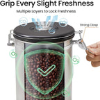 Veken Coffee Canister, 39OZ Large, Airtight Stainless Steel Food Storage Container for 2.2lbs Coffee Beans, Ground, Sugar, Tea, Flour, Cereal, Kitchen Bar Accessories with Date Tracker & Scoop, Silver