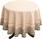 patdrea Designer Vintage Linen Round Table Cloth,Anti-Wrinkle Breathable French Tablecloth,Fall Decor Table Cover for Kitchen Dining,Christmas,Thanksgiving,Tea Party,Diameter 67"-Cudillero