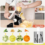 X Home Rotary Cheese Grater for Kitchen, Shredder with 3 Interchangeable Blades, Rotary Grater with Handle and Strong Suction Base, for Vegetables, Fruit, Nuts, Easy to Use and Clean, Black