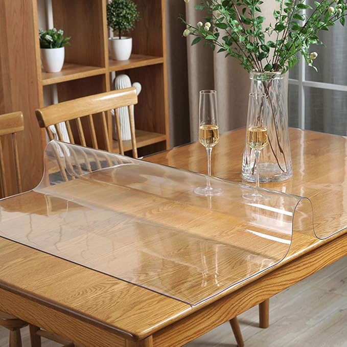 Wadrac Multisize Small PVC Clear Table Cover Top Protector-12x58 inch Water Resistant Anti Scratch Plastic Cloths Rectangular Vinyl Non-Slip Desk Pad for Children Painting Corner Table/Writing Desk