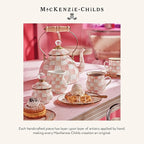 MACKENZIE-CHILDS Enamel Pedestal Platter, Round Cake Stand, Small, Pink-and-White Rosy Check