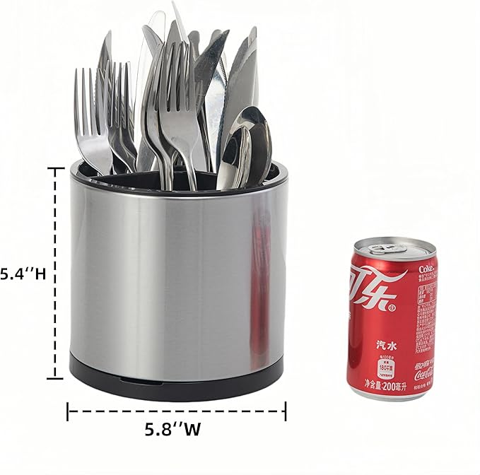 Utensil Holder, 360°Rotating Kitchen Utensil Holder For Counter,Cooking Silverware Organizer Stainless Steel Caddy Flatware Spoon Spatula Tool Cutlery Container