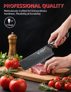 Japanese 7" Nakiri Knife - Professional Kitchen Knives - Japanese Usuba Knife - Black Damascus Steel with Ergonomic Handle - MIAO Series