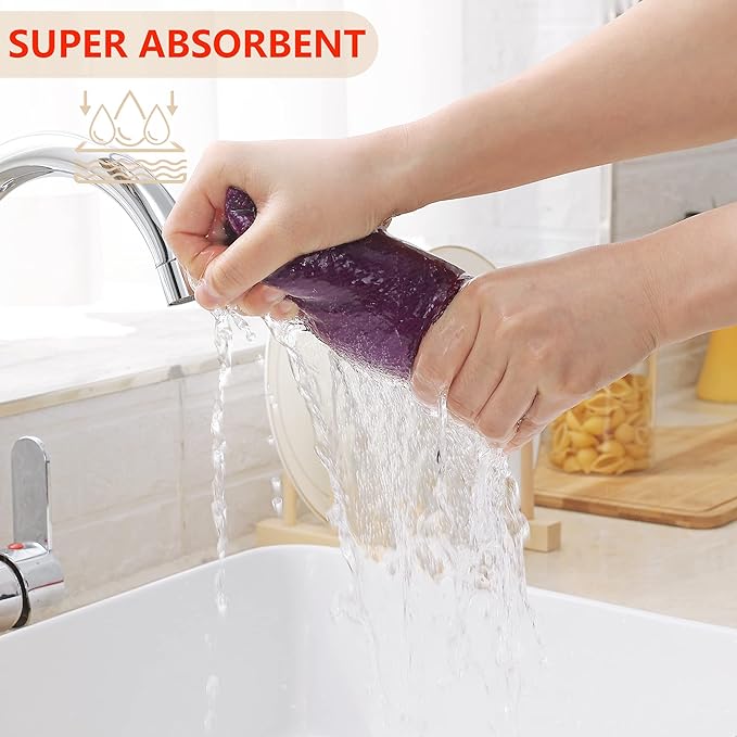 Homaxy 100% Cotton Waffle Weave Kitchen Dish Towels, Ultra Soft Absorbent Quick Drying Cleaning Towel, 13 x 28 Inches, 4-Pack, Purple