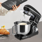 Stand Mixer 1350W Electric Tilt-Head Mixer with 6.5 QT Stainless Steel Bowl, 6 Speed with Pulse Kitchen Mixer, Food Mixer with Dough Hook, Flat Beater, Whisk, Splash Guard (Black)
