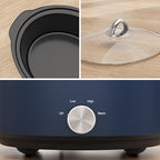 Sunvivi 4 Quart Slow Cooker & Mini Food Warmer with 3 Heating Settings, Removable Ceramic Pot, Dishwasher Safe Glass Lid, Stainless Steel, Blue