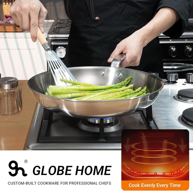 8 Inch Mini Stainless Steel Frying Pan - 5 Ply Stainless Clad Skillet with Aluminum Core, Durable and Even Heating, Professional Cookware for Induction, All Stoves, Oven and Dishwasher Safe