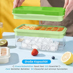 PHINOX Ice Cube Tray With Lid and Bin, Ice Trays for Freezer, Flexible Ice Cube Trays, Making 64 pcs Ice Cubes, Chilling Cocktail, Whiskey, Coffee, with 2 trays, Ice Container, Scoop&Cover, BPA Free