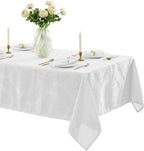 Newbridge Barcelona Luxury Damask Fabric Tablecloth, 70” Extra Wide x 126” Rectangle, White, 100% Polyester, No Iron, Soil Resistant Dining Room, Party and Banquet Table Cover