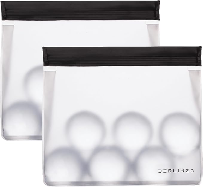 BERLINZO Reusable Ice Storage Bag - Freezer Safe Leak Proof Silicone and Plastic-Free Lunch Bag for Ice and Food Storage - BPA-Free - 2 Pack