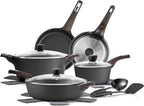 SENSARTE Pots and Pans Set Non stick, Non toxic Healthy Induction Cookware Set, 14 Pcs Non Stick Kitchen Cooking Set with Frying Pans Set & Saucepan, PFOA PFOS APEO Free, Black