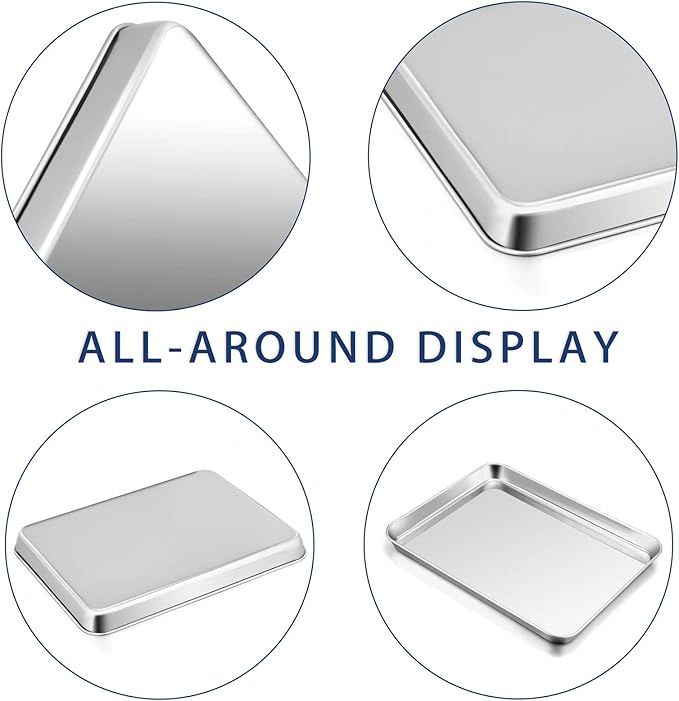 P&P CHEF 12.5 Inch Baking Cookie Sheet, Oven Pan Tray Stainless Steel Sheet Pan for Kitchen, Oven Bakeware for Multi Uses, Shiny Look & Dishwasher Safe, Healthy & Heavy Duty, 4Pcs