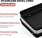 E-far Small Toaster Oven Baking Pan, 9.4 x 7 Inch Nonstick Stainless Steel Rectangle Cake Pan for Baking Brownies Casseroles Lasagna, Stainless Steel Core & Nonstick Coating, Non-toxic & Oven Safe