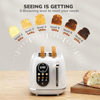 Keenstone Smart Touch Screen Toaster 2 Slice, Retro Wide Slot Stainless Steel Toaster with 6 Browning Levels, Reheat & Defrost, for Bagel, Toast, Bread, Removable Crumb Tray, White