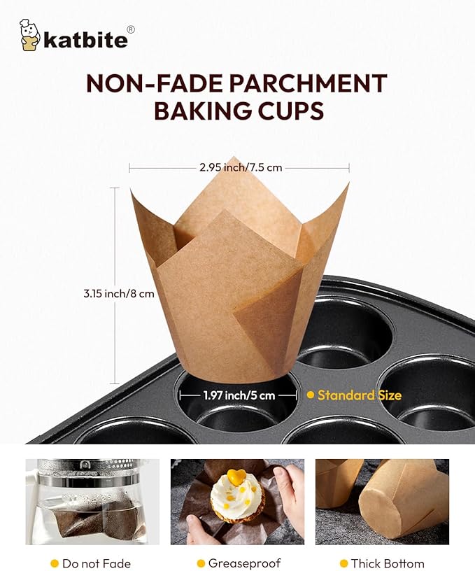Katbite Tulip Cupcake Liners Holders 200PCS, Muffin Baking Cups, Cupcake Wrapper for Party, Wedding, Birthday, Christmas