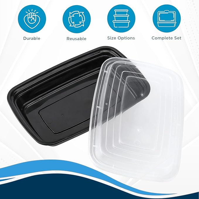 Ruthy's Outlet Meal Prep Containers W/Lids -Square Food Storage – BPA-Free| Stackable | Microwave | Freezer & Dishwasher Safe | Reusable Lunch Bento Box Portion Control & Planning (15 Pack, 12 oz)
