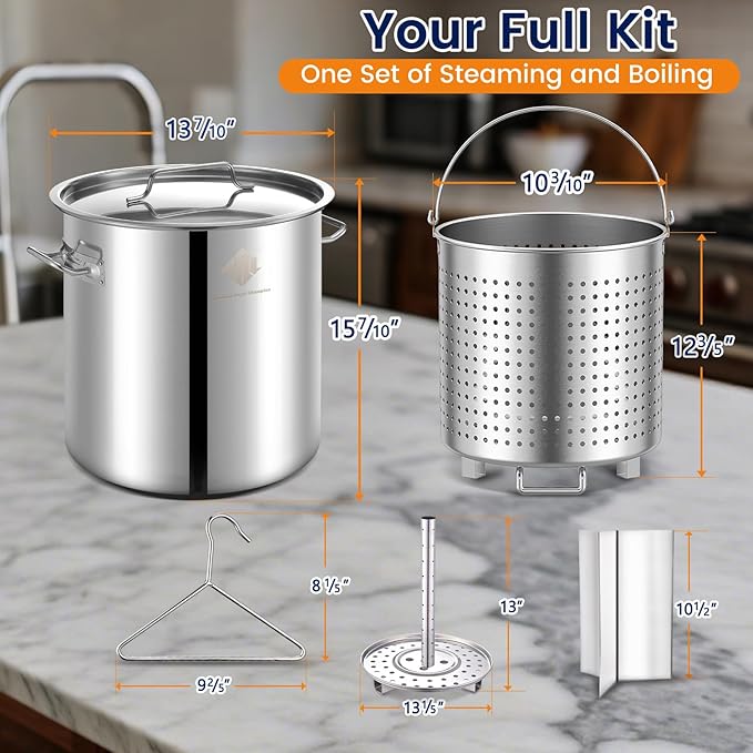 ARC Advanced Royal Champion 40QT Stainless Steel Stockpot for Seafood Crawfish Crab Boil Turkey Fryer Pot with Basket Divider and Hook, Crab Lobster Shrimp Outdoor Cooking and Home Brewing