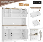 HOSTACK 71" Tall Kitchen Pantry Storage Cabinet with Charging Station, 55" Wide Kitchen Hutch Cabinet with Large Countertop, Farmhouse Food Pantry with Drawers for Living Room, White