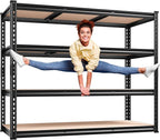 REIBII 48" W Garage Shelving Heavy Duty, 2000LBS Storage Shelves, 4 Tier Adjustable Metal Shelves for Garage Shelving Sturdy Industrial Shelf, Easy Assemble, 48" W x 60" H x 18" D