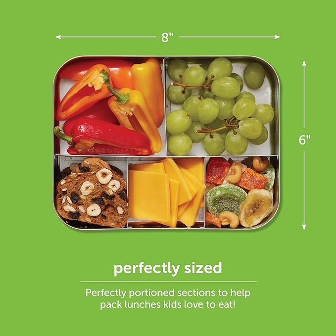 LunchBots Medium Duo Snack Container - Divided Stainless Steel Food Container - Two Sections for Half Sandwich and a Side - Eco-Friendly - Dishwasher Safe - Stainless Lid - Pink Dots