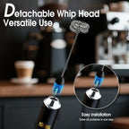 DSP Handheld Milk Frother Rechargeable, Electric Whisk for Coffee, 2 Stirring Rods 3 Speed Adjustable, Low Noise Drink Whisk for Lattes, Matcha, Hot Chocolate, Egg (Midnight Black)