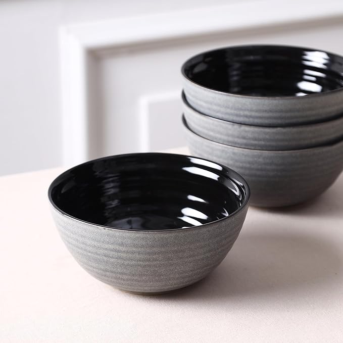 Stone Lain Dua 24-Piece Dinnerware - Stoneware, Plate and Bowls, Dishwasher and Microwave Safe, Dish Set for 8, Black